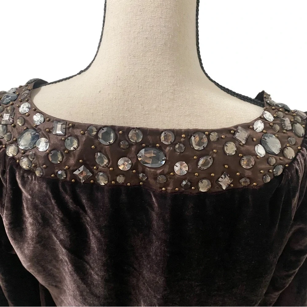 JOOLAY brown jeweled silk/ velvet sleeved caplet‎
